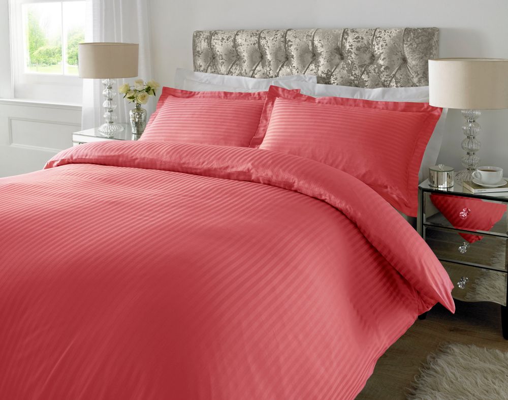 TC - % Cotton Sateen Stripe Duvet Cover Set Desert Rose