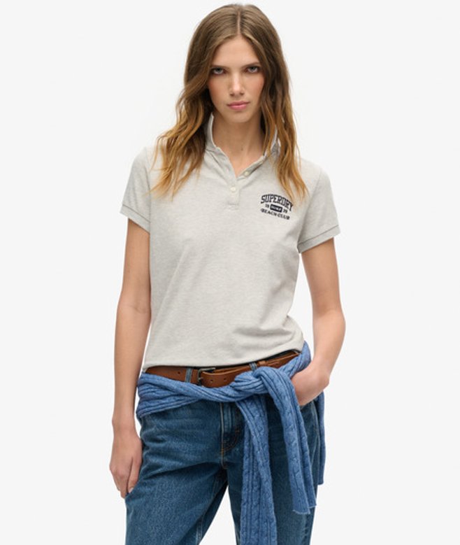 Superdry & Co Ladies Slim Fit S Fitted Polo Shirt, Light Grey, Size: