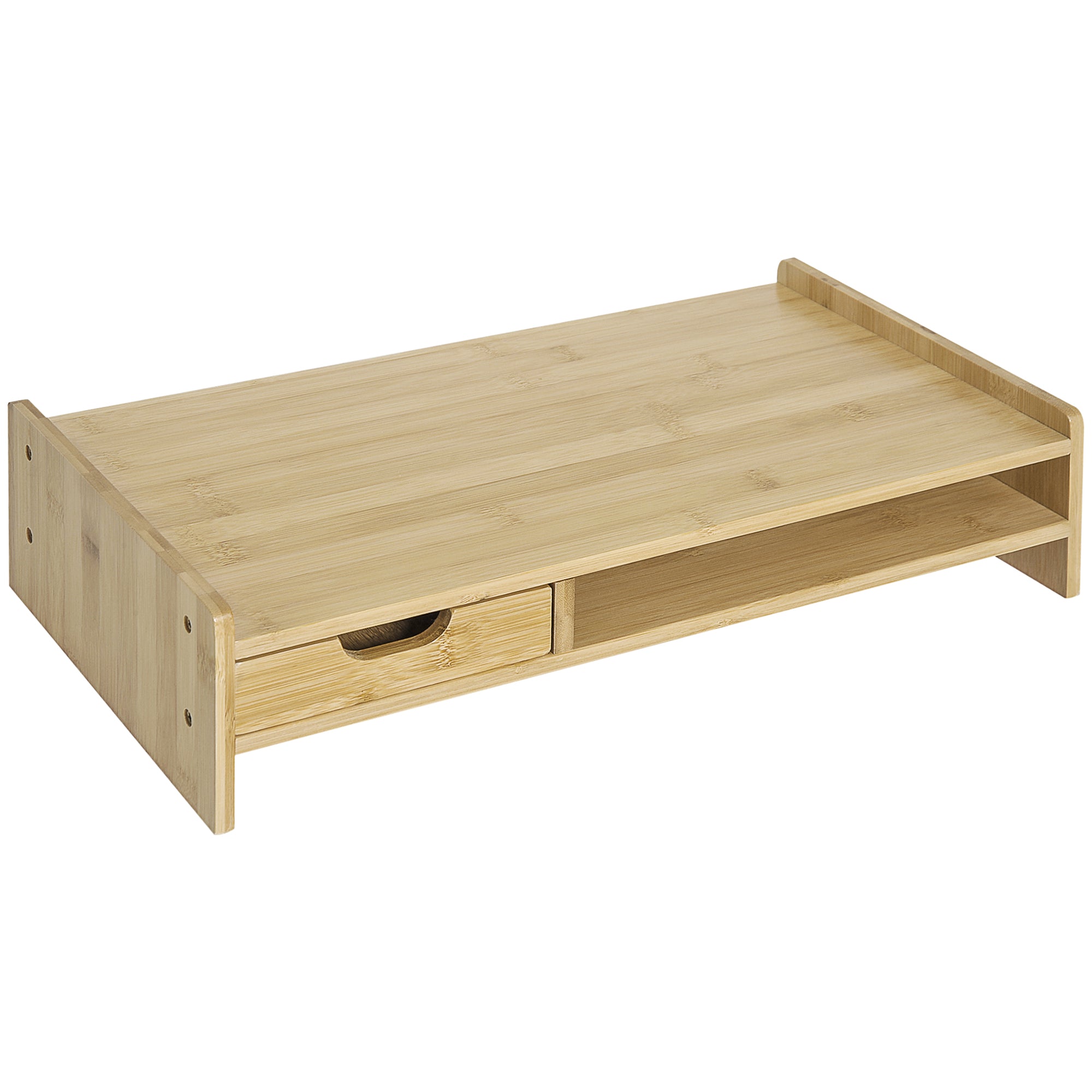 MCL Monitor Riser Laptop PC Plinth Stand TV Computer Desktop Organiser W Drawer Bamboo