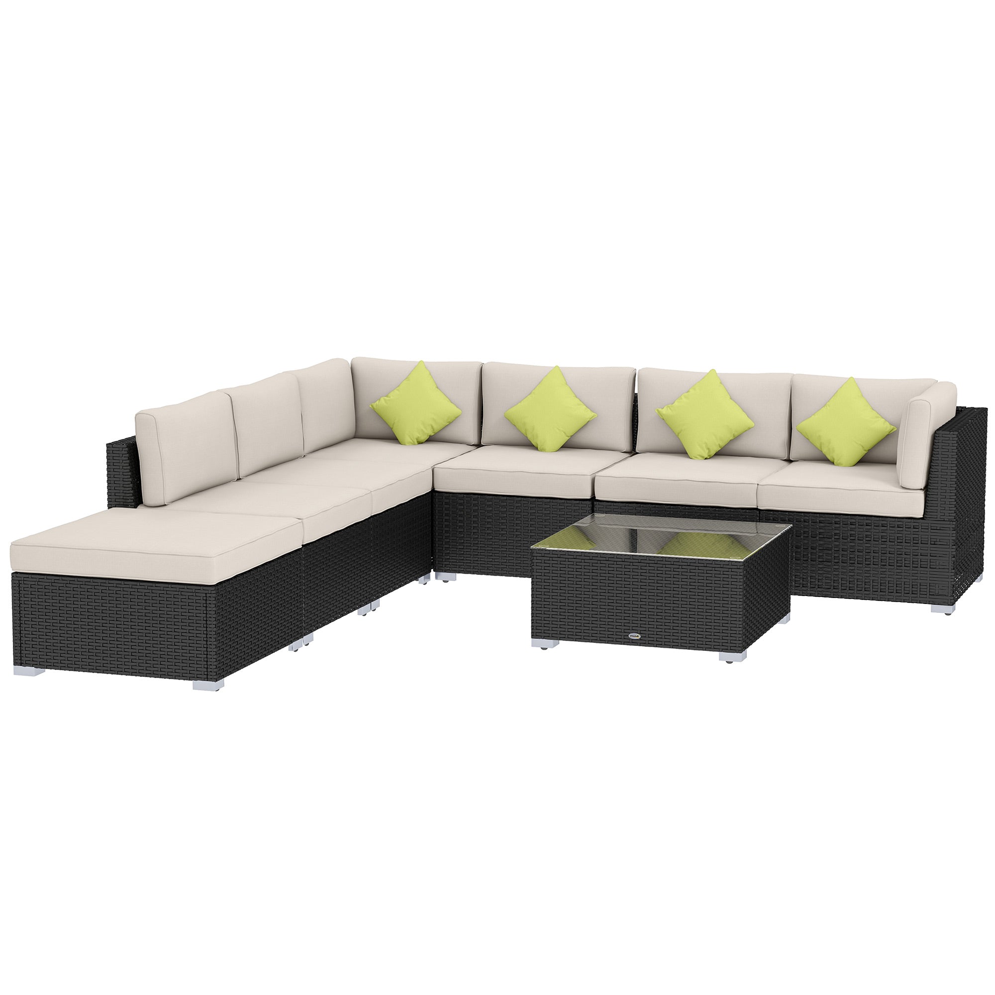 MCL Piece Rattan Corner Sofa Set with Wide & Deep Seat, Assembled Aluminium PE Rattan Garden Furniture Set with Thick Cushions and Glass Top Table