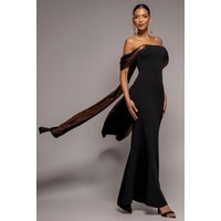 Off The Shoulder Mirror Foil Angel Wing Cape Maxi Dress - Black by Goddiva