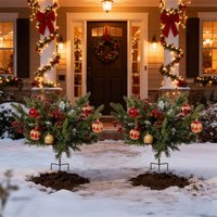 pcs Artificial Pre-Lit Christmas Planter Bushes Decorations