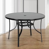 Black Metal Round Outdoor Dining Table with Parasol Hole
