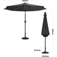 Dark Grey M Outdoor Parasol Umbrella with LED Lights