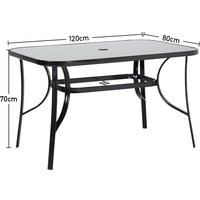 Rectangular Outdoor Dining Table with Tempered Glass Top and Parasol Hole