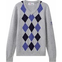 Pringle of Scotland V Neck Argyle Jumper - Light Grey
