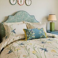 Sanderson x National Trust Kingfisher & Iris Double Duvet Cover Set, Azure & Linen