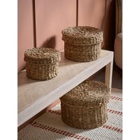 Three Lidded Seagrass Storage Baskets