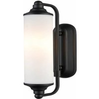 Franklite WB Decor Bathroom Wall Light In Black Finish With Opal Glass Shade IP
