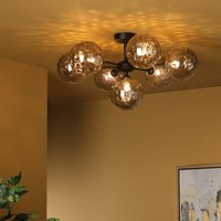 Dar Lighting Cohen Light Semi Flush Ceiling Light In Matt Black With Round Smoked Glass COH-