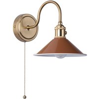 Dar Lighting Hadano Single Wall light In Natural Brass Finish With Umber Shade