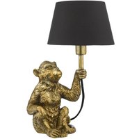 Dar Lighting Zira Monkey Sculpture Table Lamp In Gold Finish With Black Faux Silk Shade