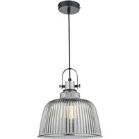 Dar Lighting Rhode Large Ceiling Pendant Light In Polished Chrome Finish With Smoked Ribbed Glass