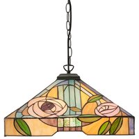 INTERIORS Willow Tiffany Large Ceiling Pendant Light With Mackintosh Rose Style