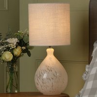 Laura Ashley Confetti White Art Glass Table Lamp With Silver Linen Shade LA-Q
