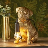 Endon Pug Puppy Table Lamp In Vintage Gold And Matt Black Finish