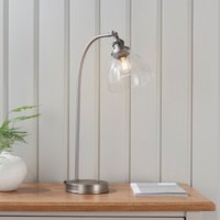 Endon Hansen Task Table Lamp In Brushed Silver Finish With Clear Glass