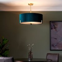 Endon Hayfield Light Ceiling Pendant In Matt Antique Brass Finish With Green Velvet Shade