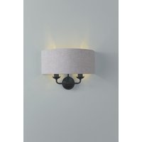 Laura Ashley Sorrento Light Wall Light In Matt Black With Natural Linen Shade