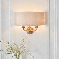 Endon Highclere Light Wall Light In Vintage Brass With Natural Linen Shade