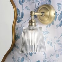 Laura Ashley Callaghan Bathroom Wall Light In Matt Antique Brass And Ribbed Glass IP LA-Q