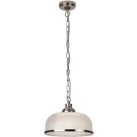 Searchlight SS Bistro II One Light Ceiling Pendant Light In Satin Silver With Glass Shade