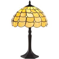 Origin Table Lamp, Octagonal Stand And Beige, Clear, Black And Gold Tiffany Shade - H: mm
