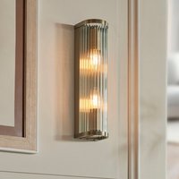 Endon Ridgeton Twin Wall Light In Antique Brass With Ribbed Glass