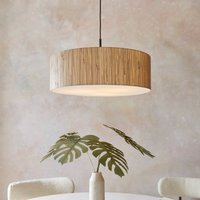 Endon Longshore Woven Seagrass Light Ceiling Pendant Light In Matt Black With Fabric Diffuser