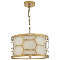 Dar EPS Epstein Light Ceiling Pendant In Gold With Ivory Linen Shade