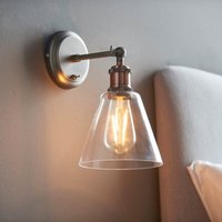 Endon Hal Wall Light In Aged Copper And Aged Pewter Finish With Clear Glass Shade