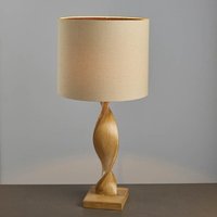 Endon Abia Table Lamp In Oak Effect With Natural Linen Shade