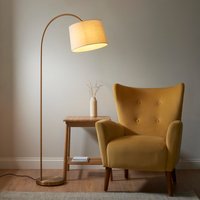 Endon Carlson Floor Lamp In Warm Brass With Natural Fabric Shade
