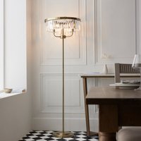 Classic Light Floor Lamp In Antique Brass With Clear Cut Glass