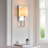Endon Mirror Line Wall Light In Bright Nickel With Vintage White Fabric