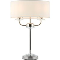 Endon Nixon Light Table Lamp In Nickel With Crystal Glass And Vintage White Faux Silk Shade