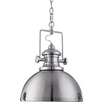 Searchlight SS Industrial One Light Pendant Light In Satin Silver With Acrylic Diffiuser