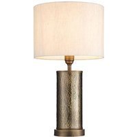 Endon Indara One Light Table Lamp In Aged Hammered Bonze Effect And Natural Linen Shade