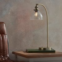 Endon Hansen Task Table Lamp In Antique Brass Plate And Clear Glass