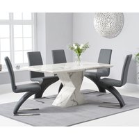 Aaron Marble White Dining Table with Black Aldo Chairs