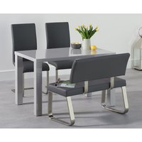Seattle Light Grey High Gloss Dining Table with Grey Austin Chairs with Grey Benches