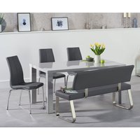 Seattle Light Grey High Gloss Dining Table with Grey Marco Chairs with Grey Bench