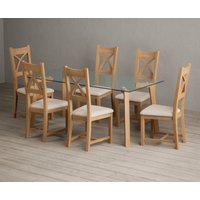 Lakelyn Solid Oak and Glass Dining Table with Light Grey Natural Solid Oak Chairs