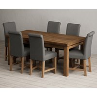 Extending Buxton Rustic Solid Oak Dining Table with Blue Braced Chairs