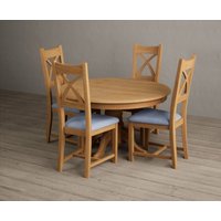 Hertford Fixed Top Solid Oak Dining Table with Blue Natural Solid Oak Chairs