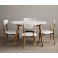 Nordic Round Solid Oak and Signal White Painted Dining Table with White Nordic Chairs
