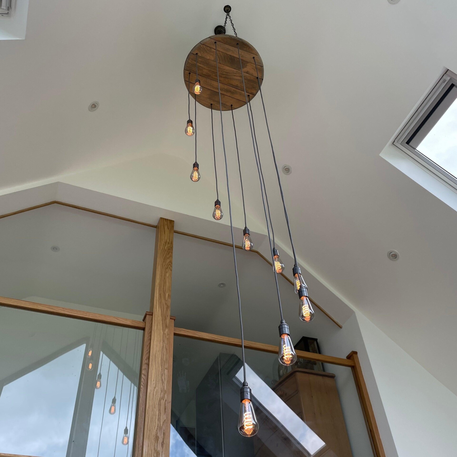 Whiskey Barrel Cascade Cluster Pendant Light Wooden Chandelier - m max drop