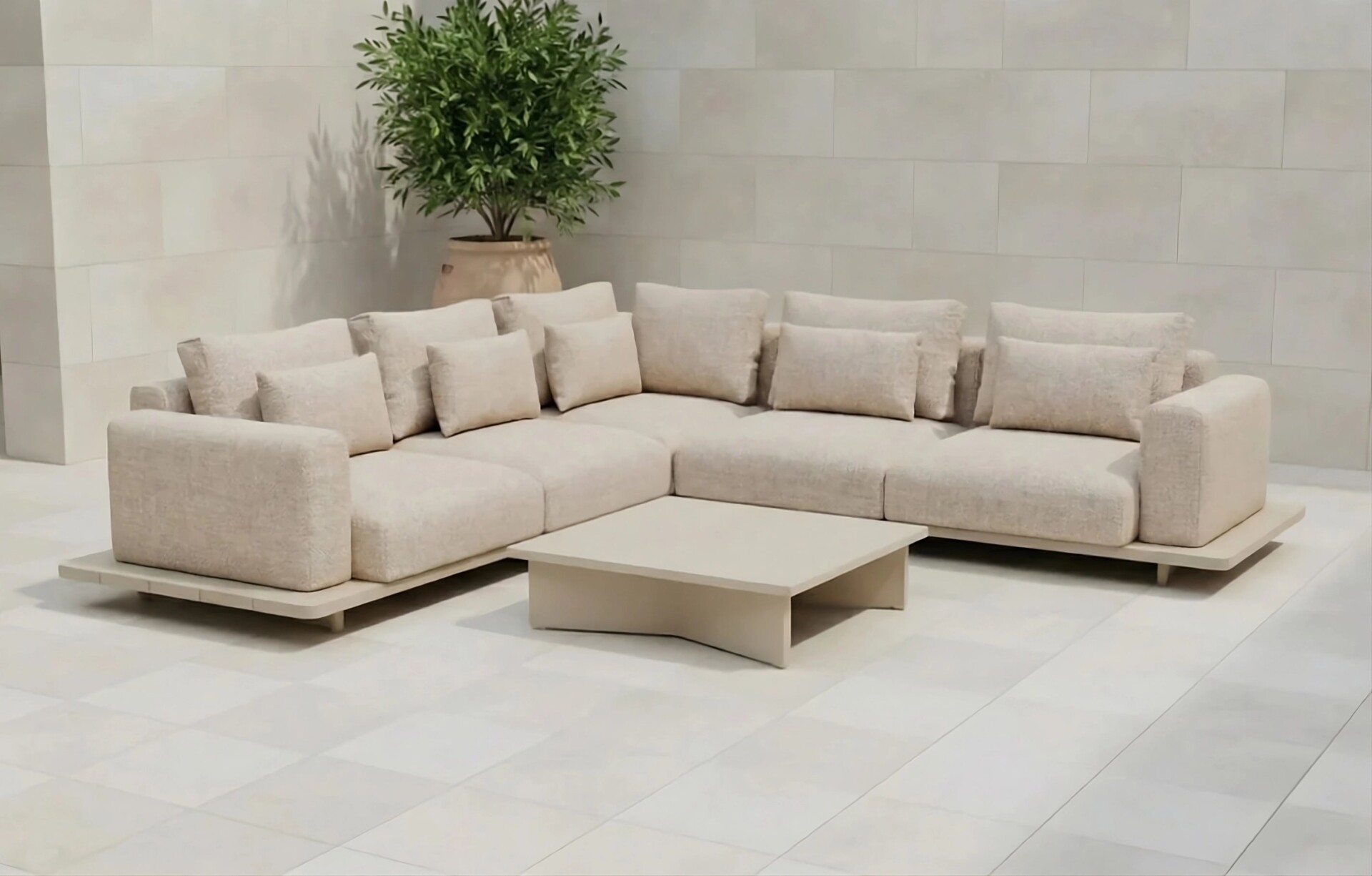 Wren Seater Aluminium Corner Sofa Set With Concrete Table