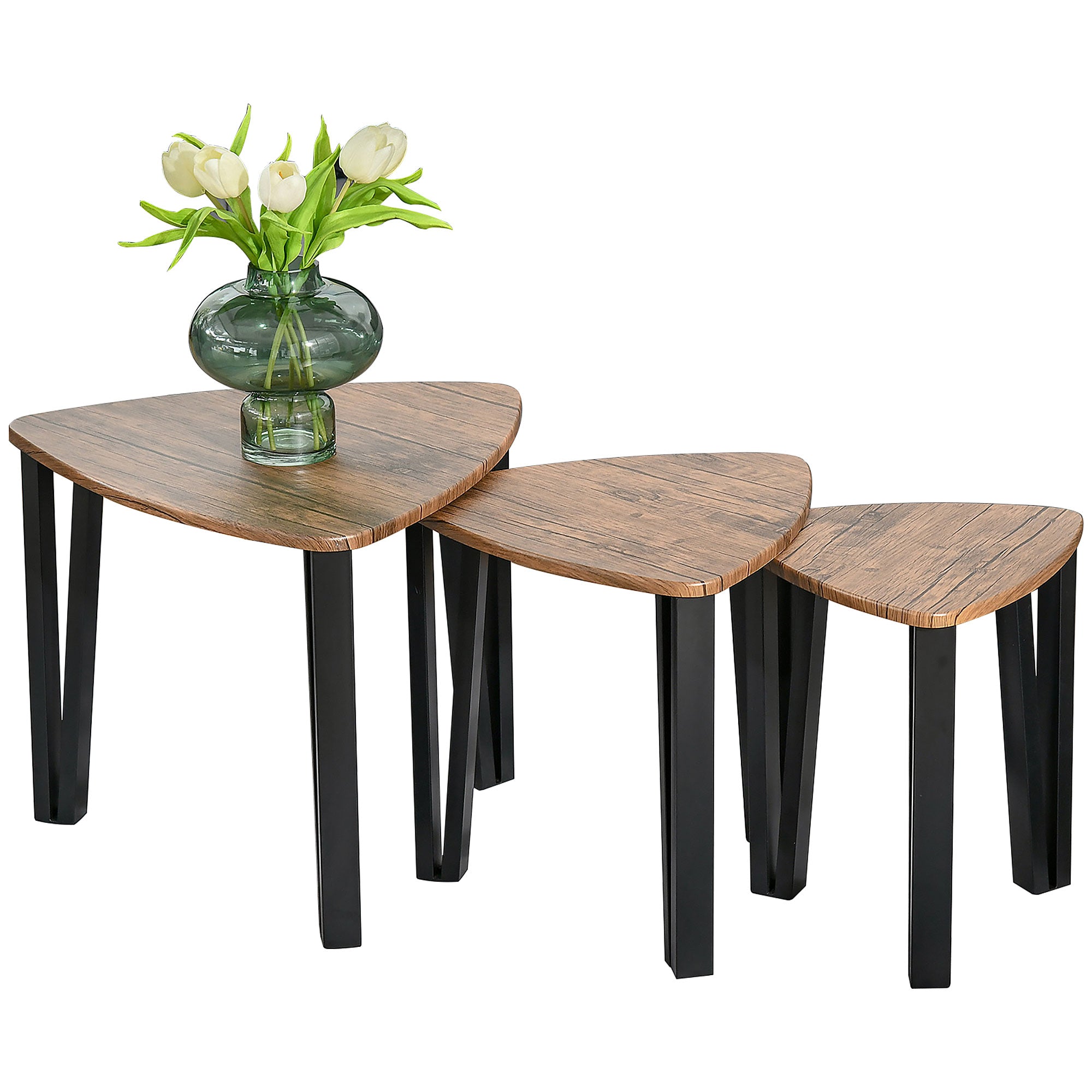 MCL Nest of Tables, Coffee Table Set of , Triangle Nesting Tables with Metal Legs, Industrial End Side Table for Living Room, Walnut Wood Grain