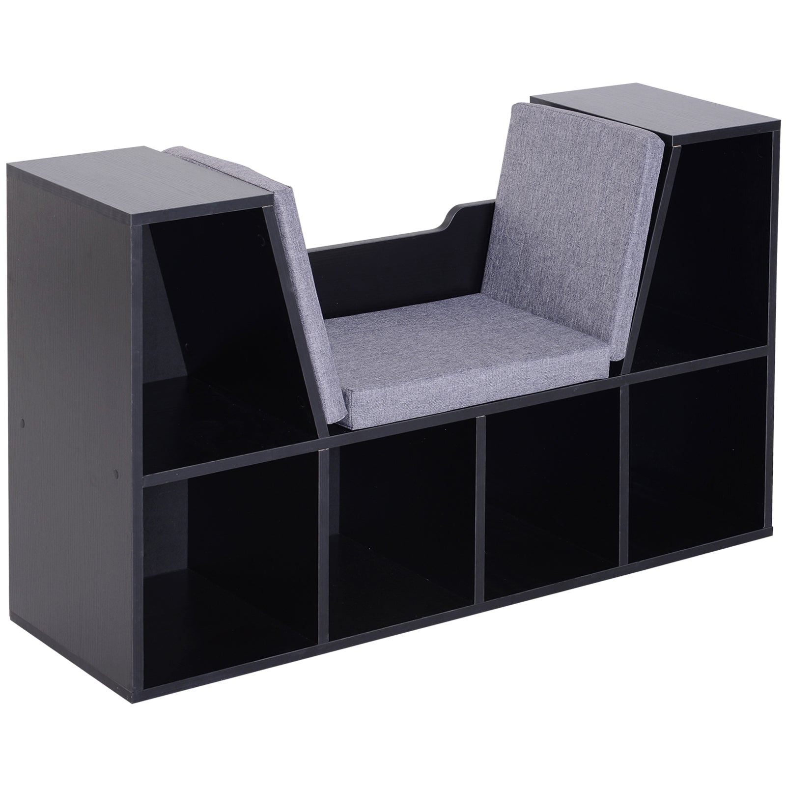 MCL Bookcase Storage Shelf with Cushioned Reading Seat, Cube Bookshelf Organizer for Bedroom Living Room, Black